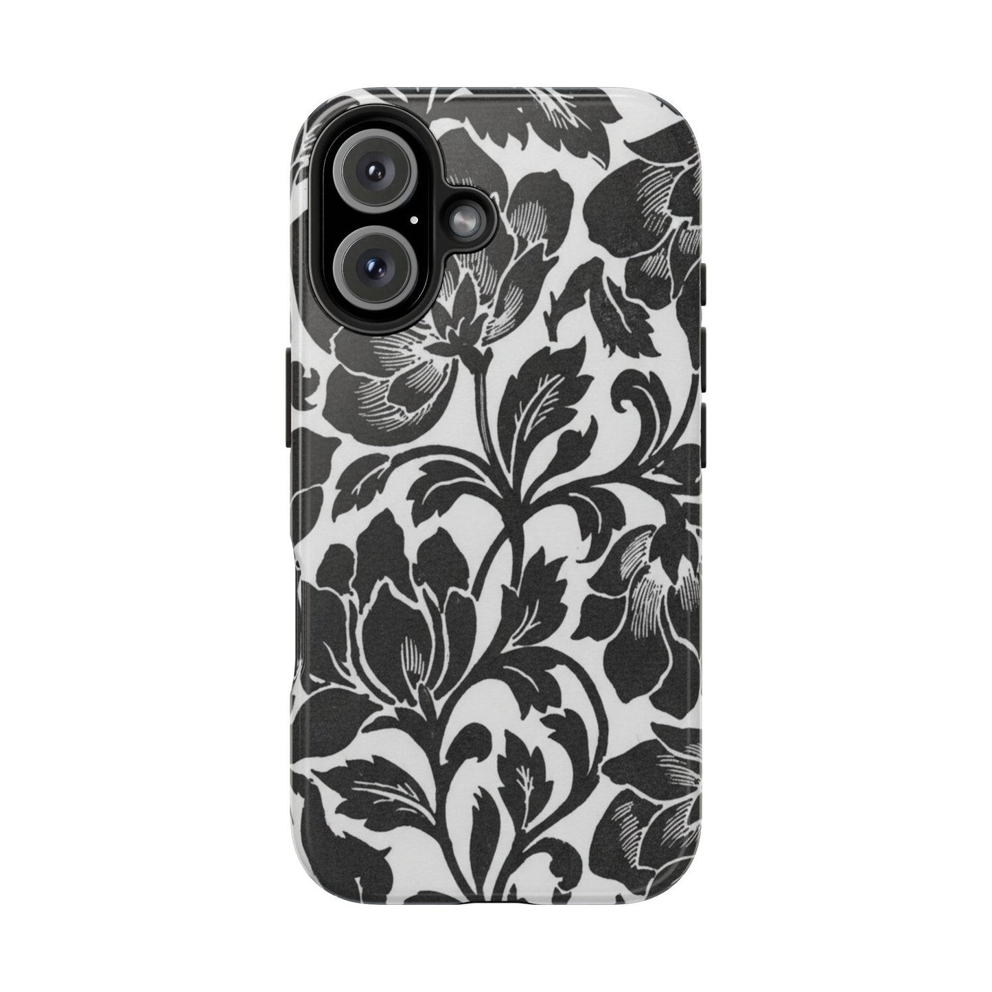 Tough Phone Case — Black & White Vintage Floral Protective Cover