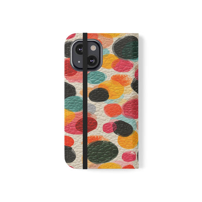 Colorful Confetti Dot Flip Phone Case — Retro Polka Wallet Cover