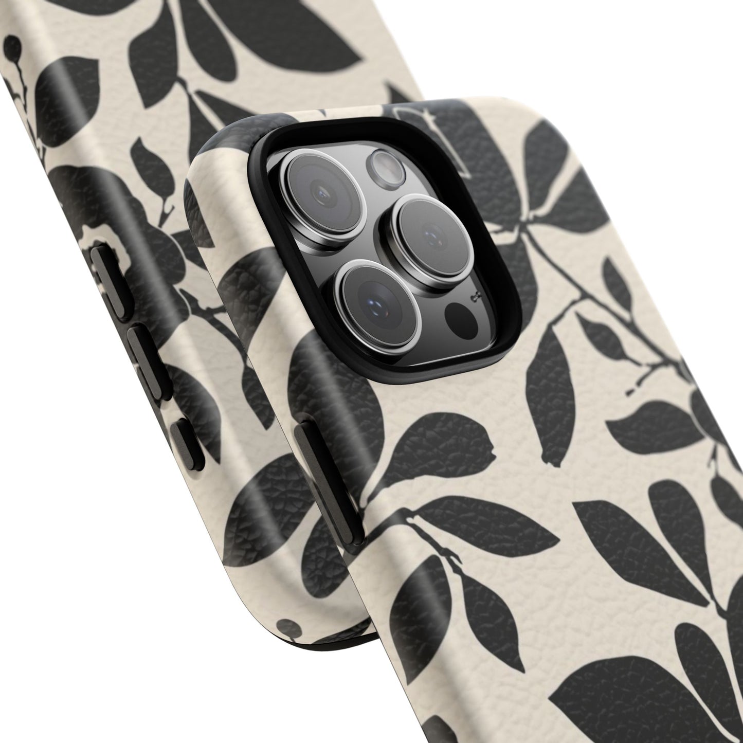 Black Floral Pattern Phone Case — Monochrome Botanical Tough Case
