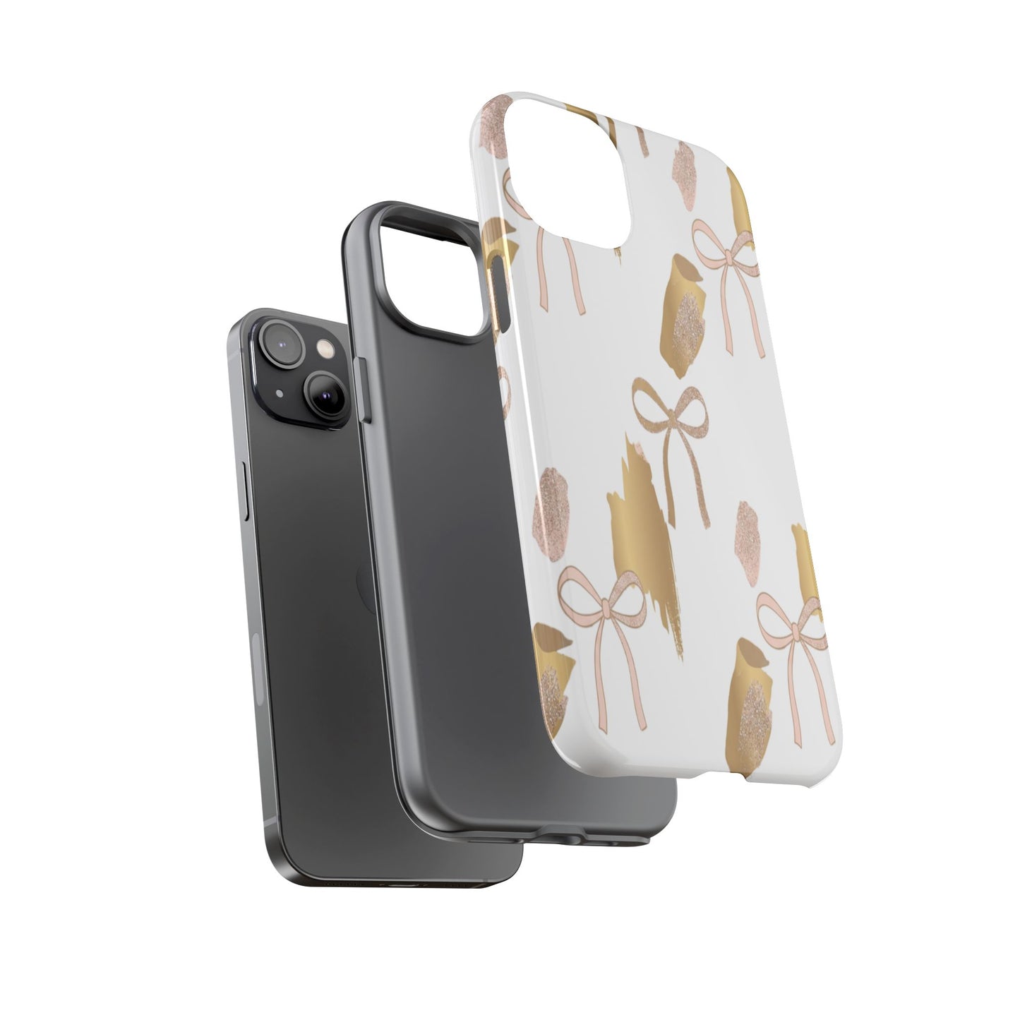 Phone Case — Gold Brushstroke & Blush Bow Pattern