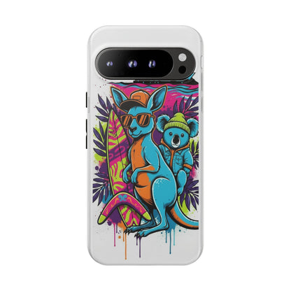 Kangaroo & Koala Surf Phone Case — Retro Neon Beach Art Tough Case