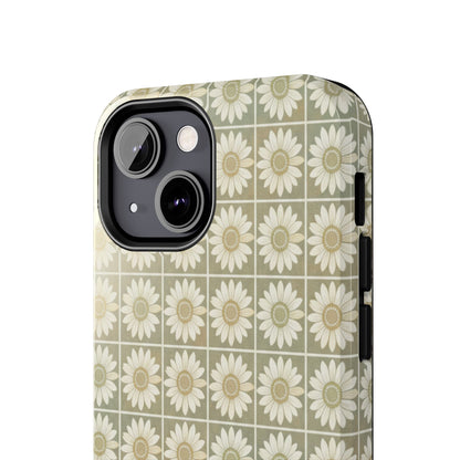 Daisy Tile Tough Phone Case — Retro Floral Protective Phone Cover