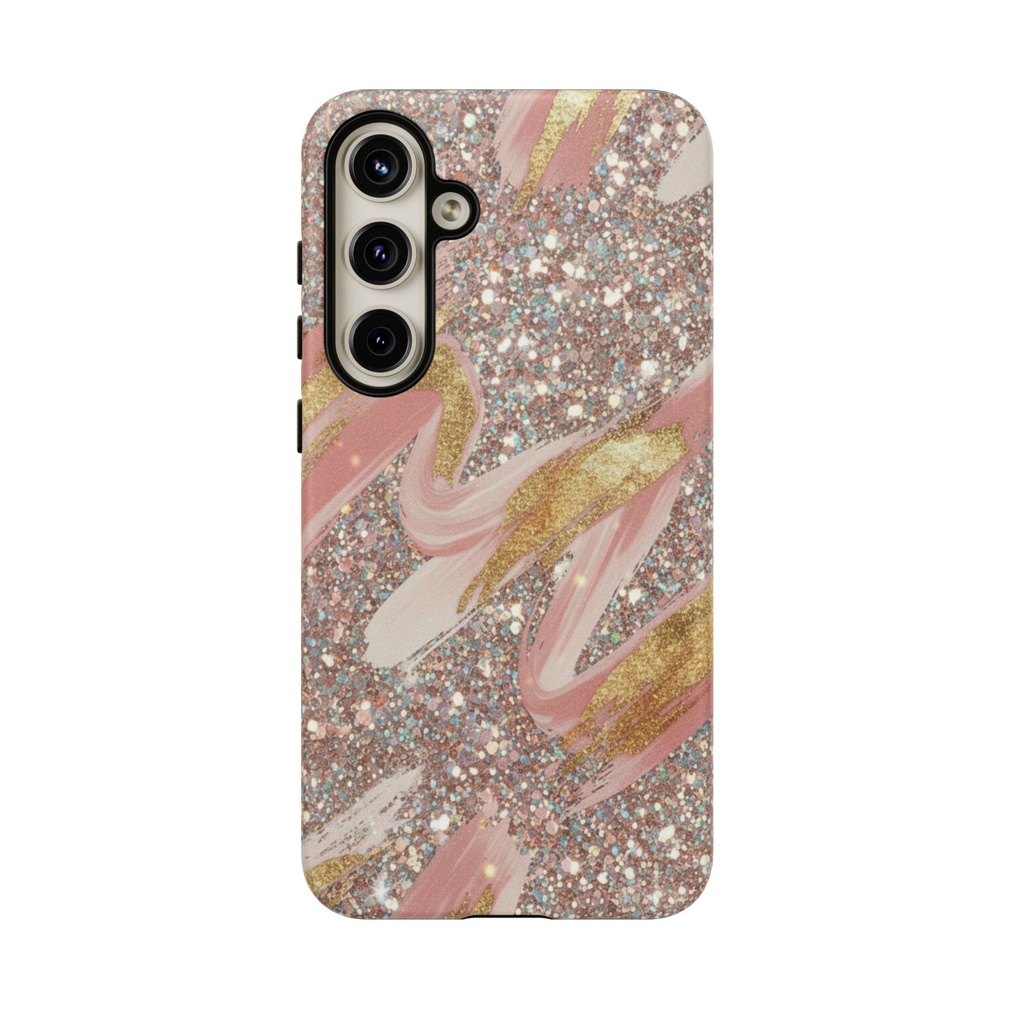 Glitter Blush Marble Phone Case — Pink Gold Swirl Tough Case