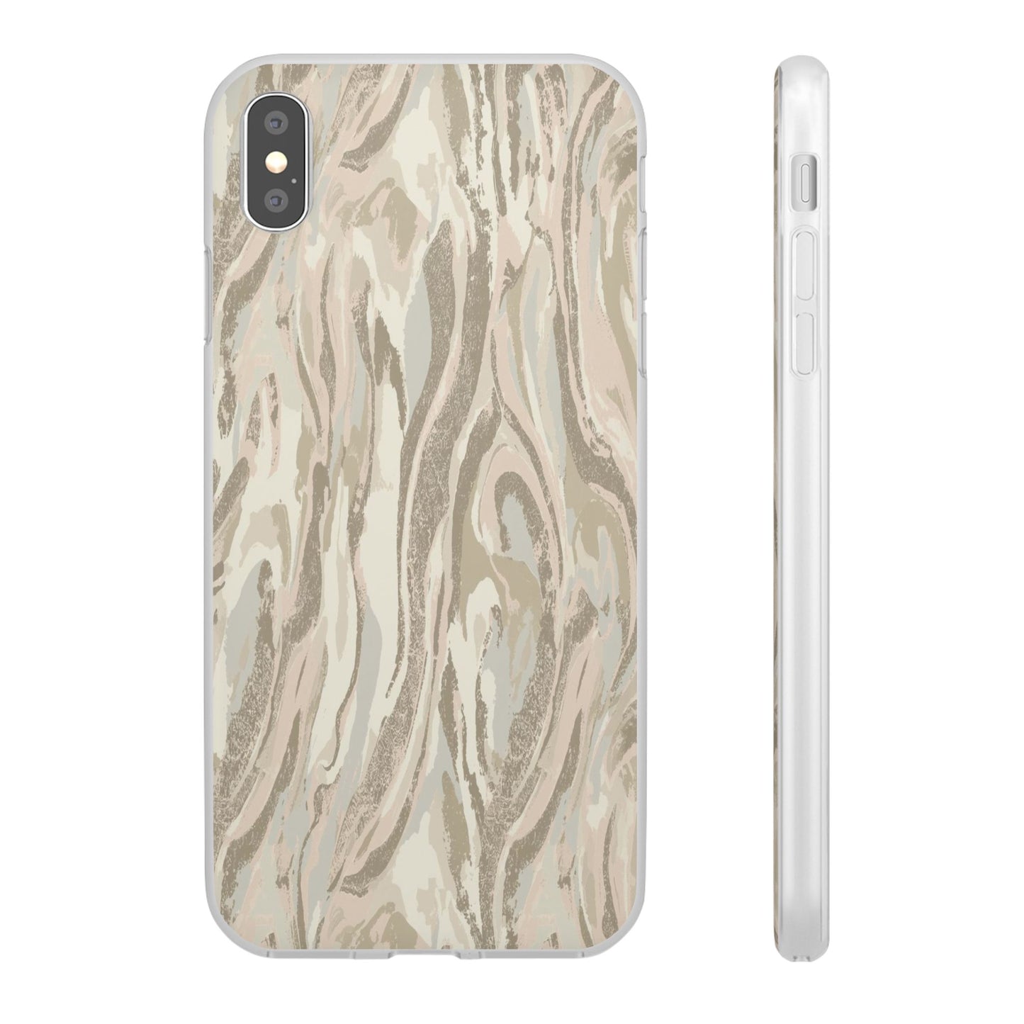 Neutral Marble Swirl Flexi Phone Case — Beige Abstract Protective Cover