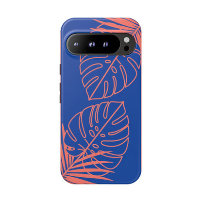 Tropical Monstera Phone Case — Blue & Coral Leaf Protective Cover