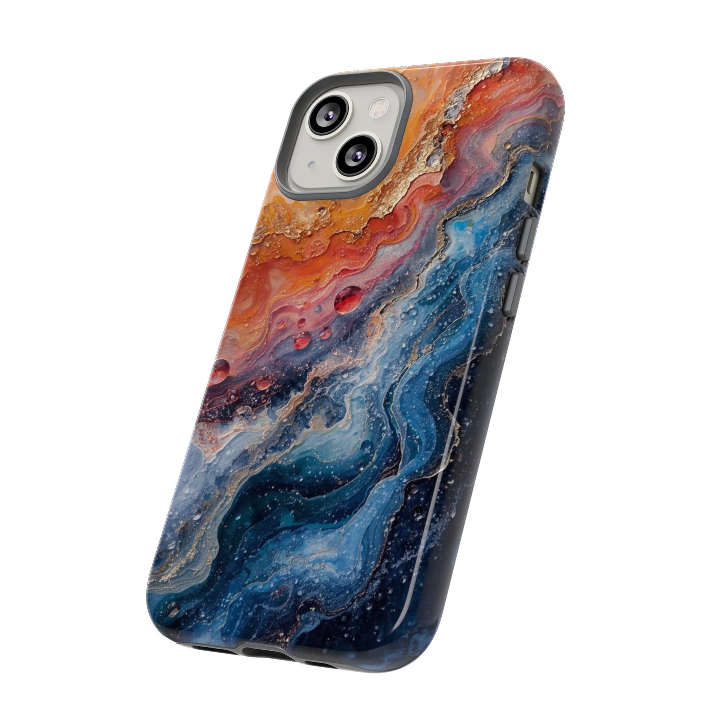 Marbled Galaxy Tough Phone Case — Abstract Blue & Coral Protective Cover