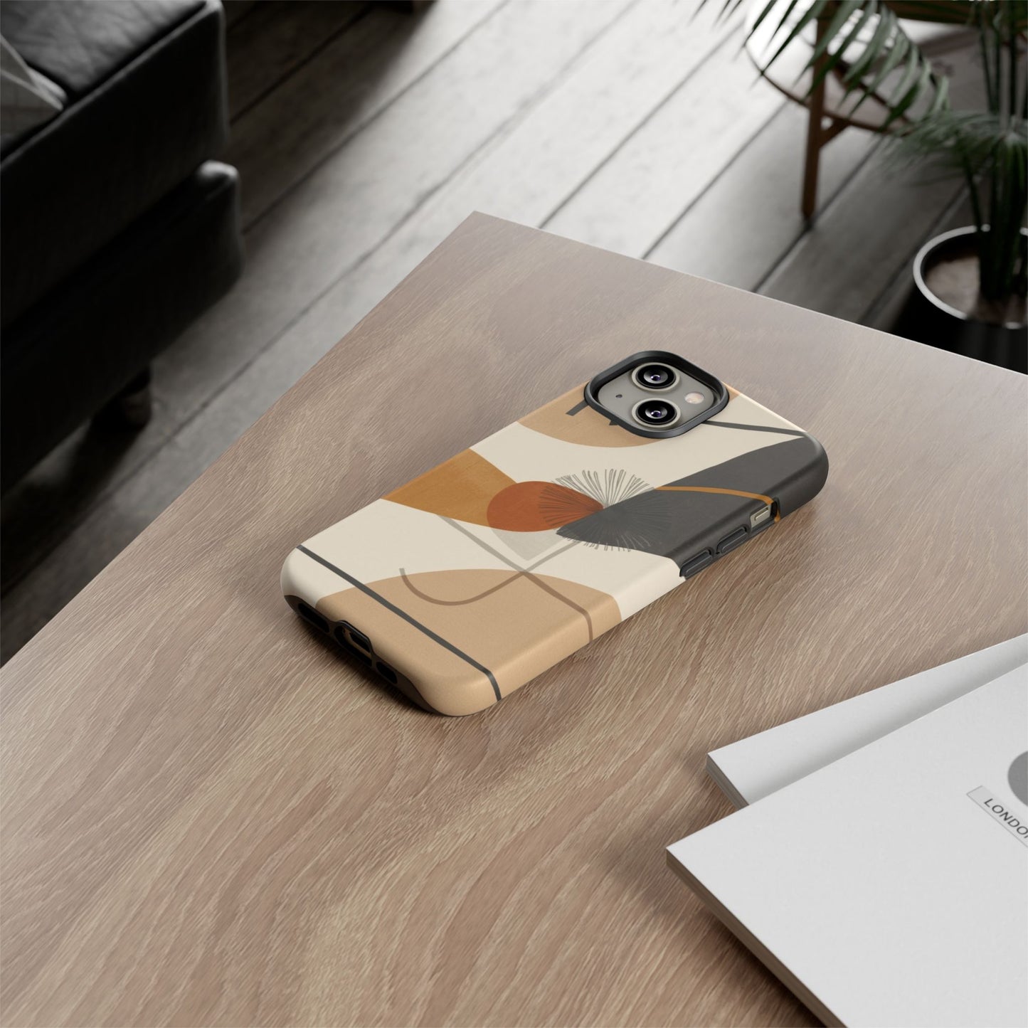 Abstract Earth Tone Phone Case — Mid-Century Minimalist Tough Case