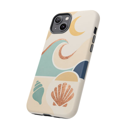 Sea Breeze Tough Phone Case — Retro Waves & Shells Design
