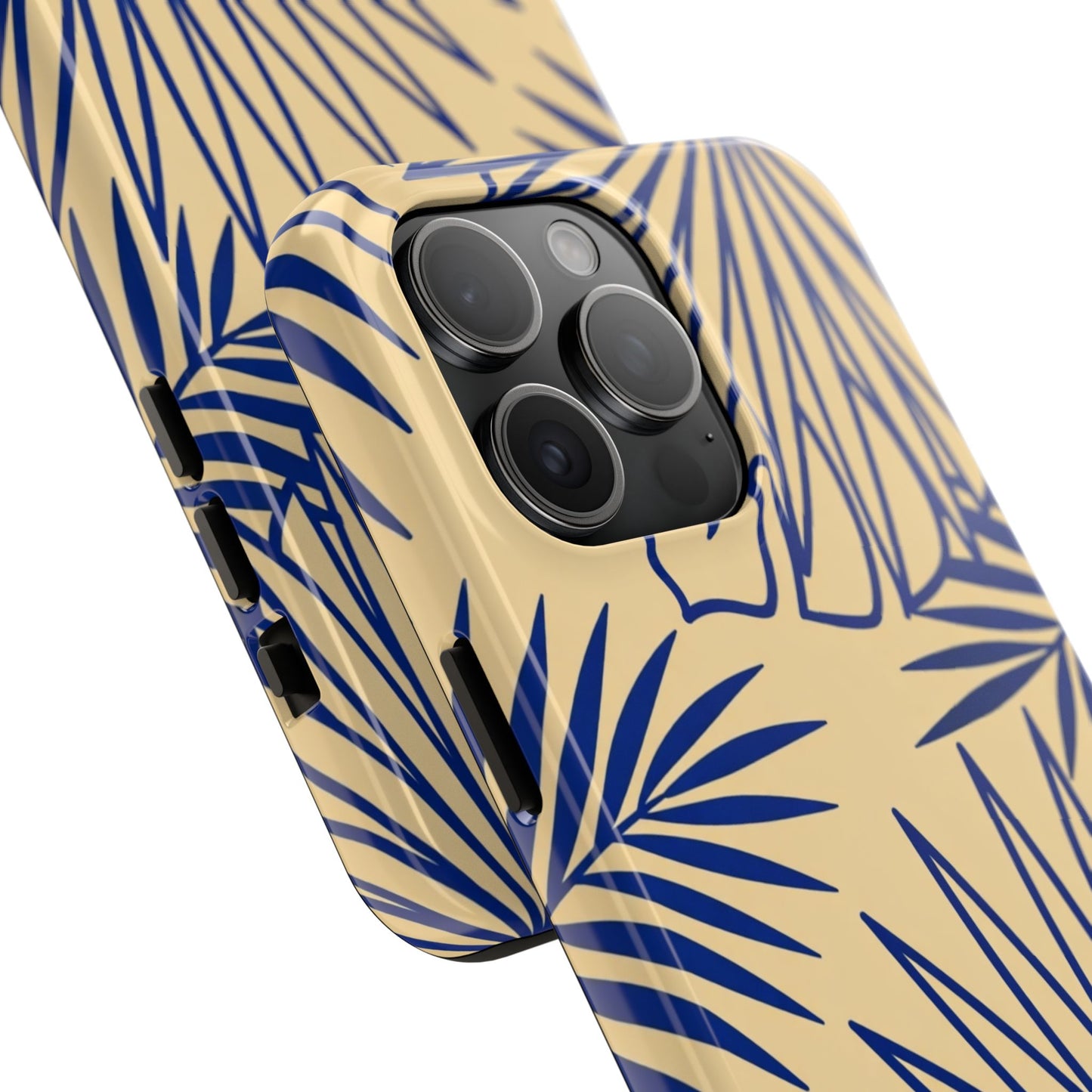 Tropical Palm Pattern Tough Phone Case — Navy Blue Fan Leaves on Sand