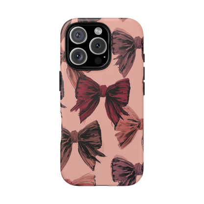 Bow Pattern Tough Phone Case — Pink Watercolor Bows Protective iPhone Cover