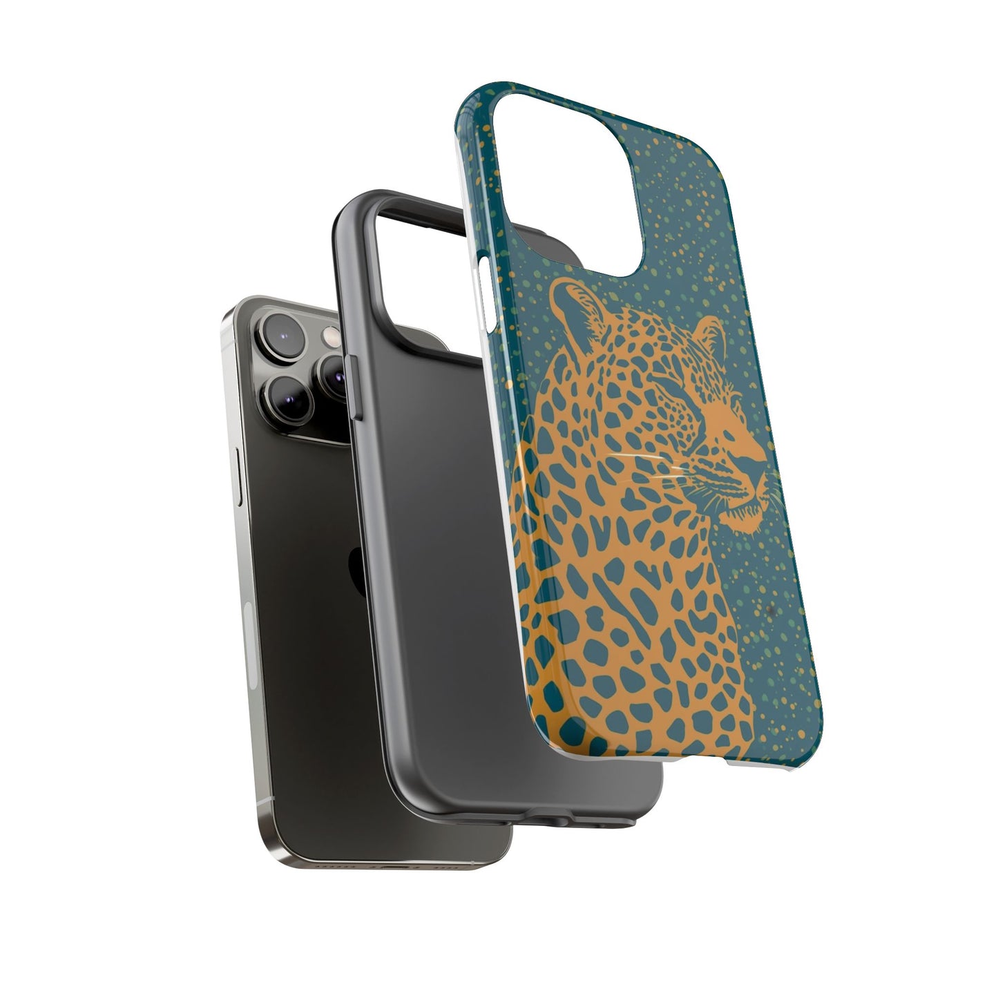 Leopard Spotlight Phone Case — Teal Gold Animal Print Protective Cover