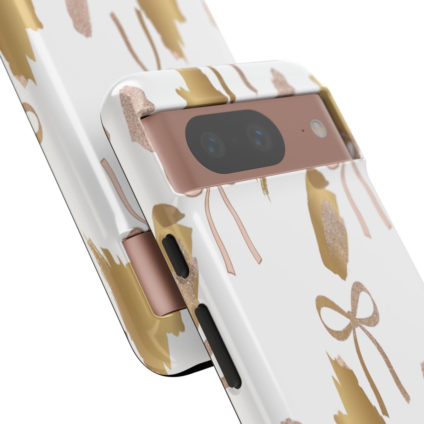 Phone Case — Gold Brushstroke & Blush Bow Pattern