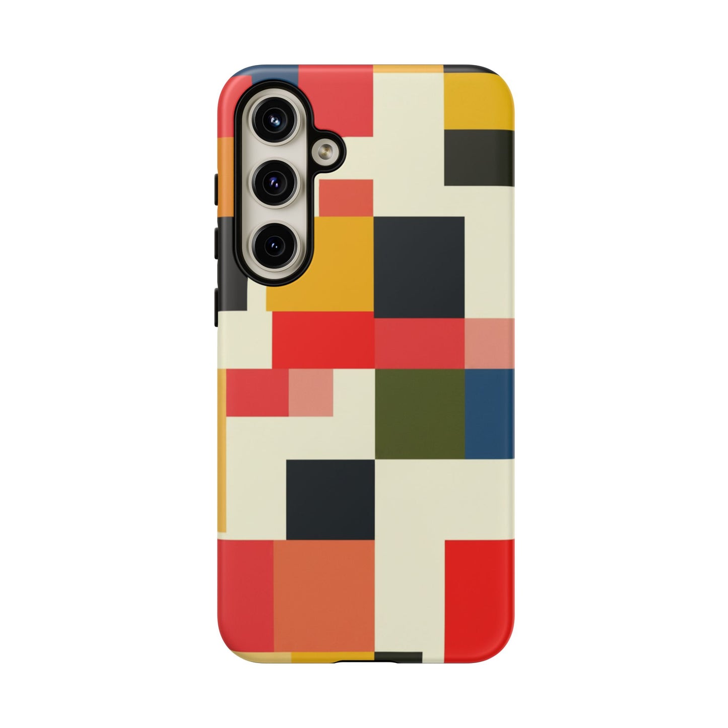 Abstract Color Block Tough Phone Case — Retro Geometric Protective Cover