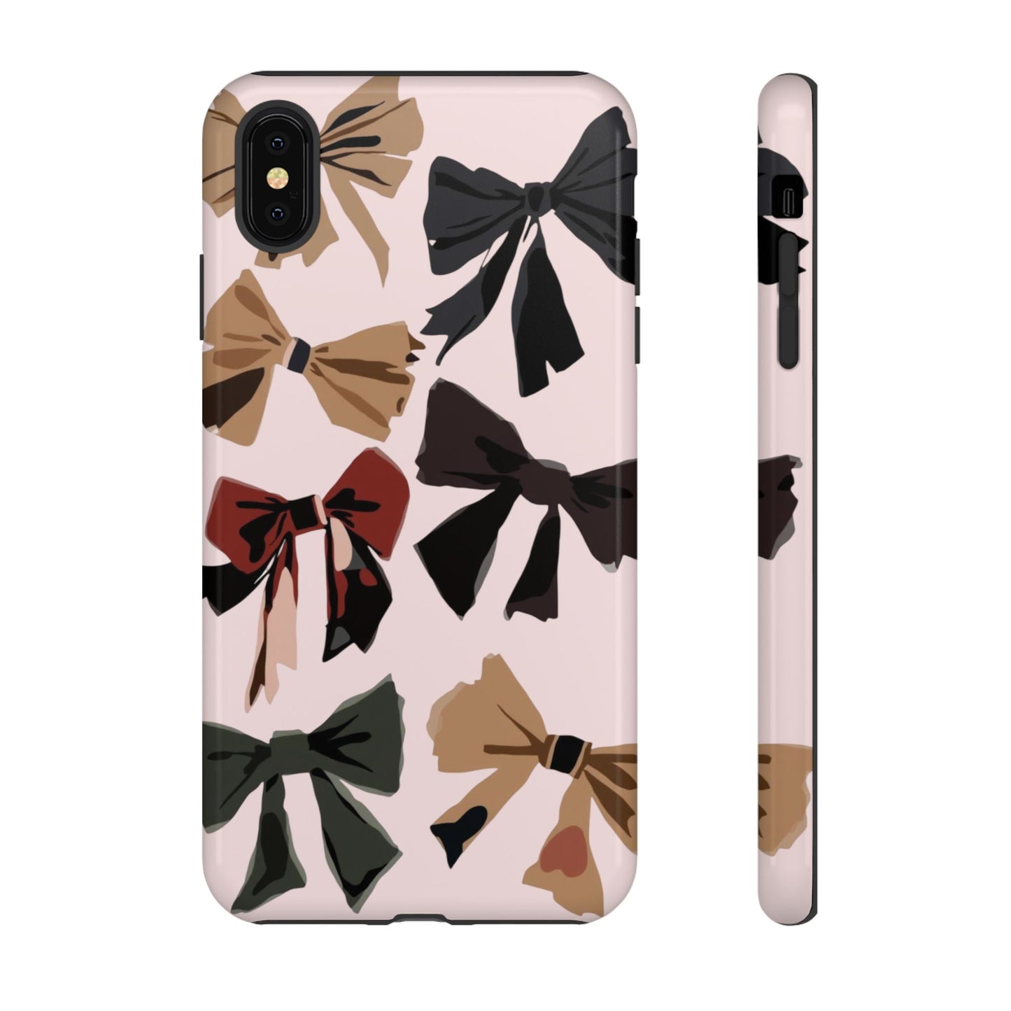 Bow Pattern Phone Case - Pink, Brown & Black Bows Protective Cover