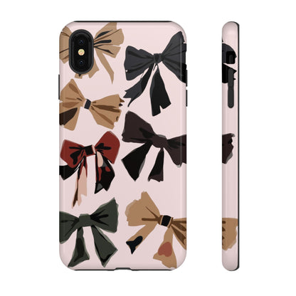 Bow Pattern Phone Case - Pink, Brown & Black Bows Protective Cover