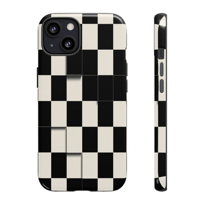 Checkerboard Tough Phone Case — Classic Black & Cream Grid Protective Cover