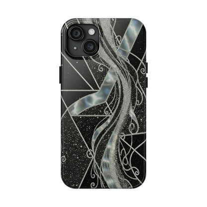 Geometry Tough Phone Case — Iridescent Ribbon on Black Celestial Background