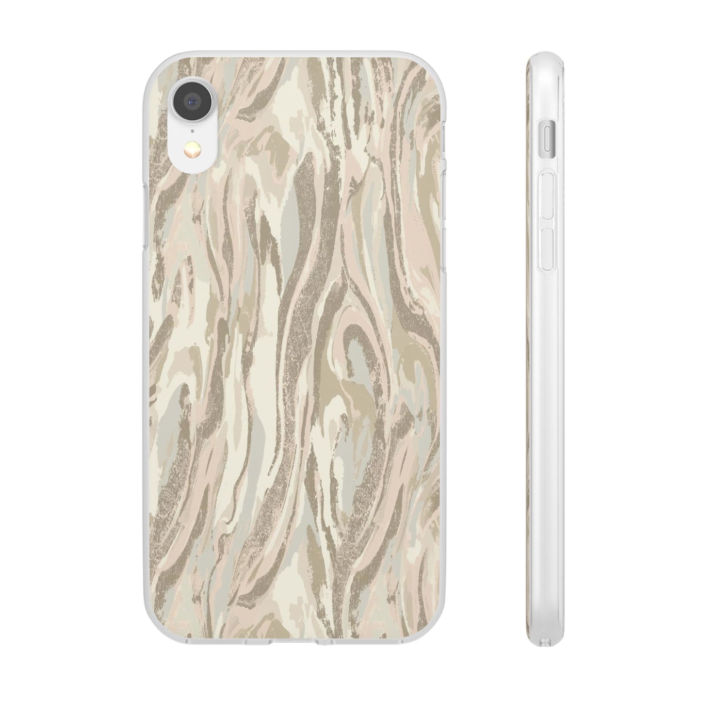 Neutral Marble Swirl Flexi Phone Case — Beige Abstract Protective Cover
