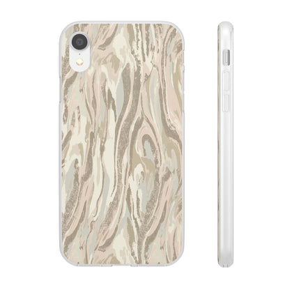 Neutral Marble Swirl Flexi Phone Case — Beige Abstract Protective Cover