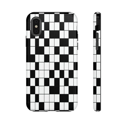 Crossword Grid Phone Case — Black & White Puzzle Pattern Tough Phone Cover