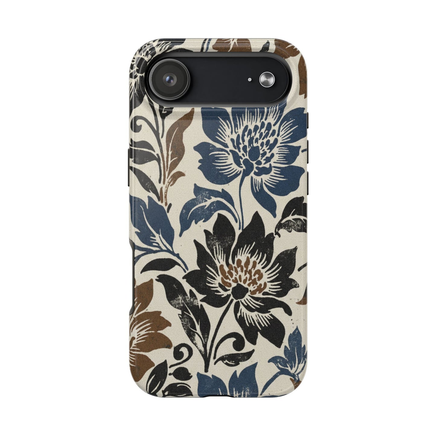 Floral Vintage Tough Phone Case — Blue & Brown Botanical Protection