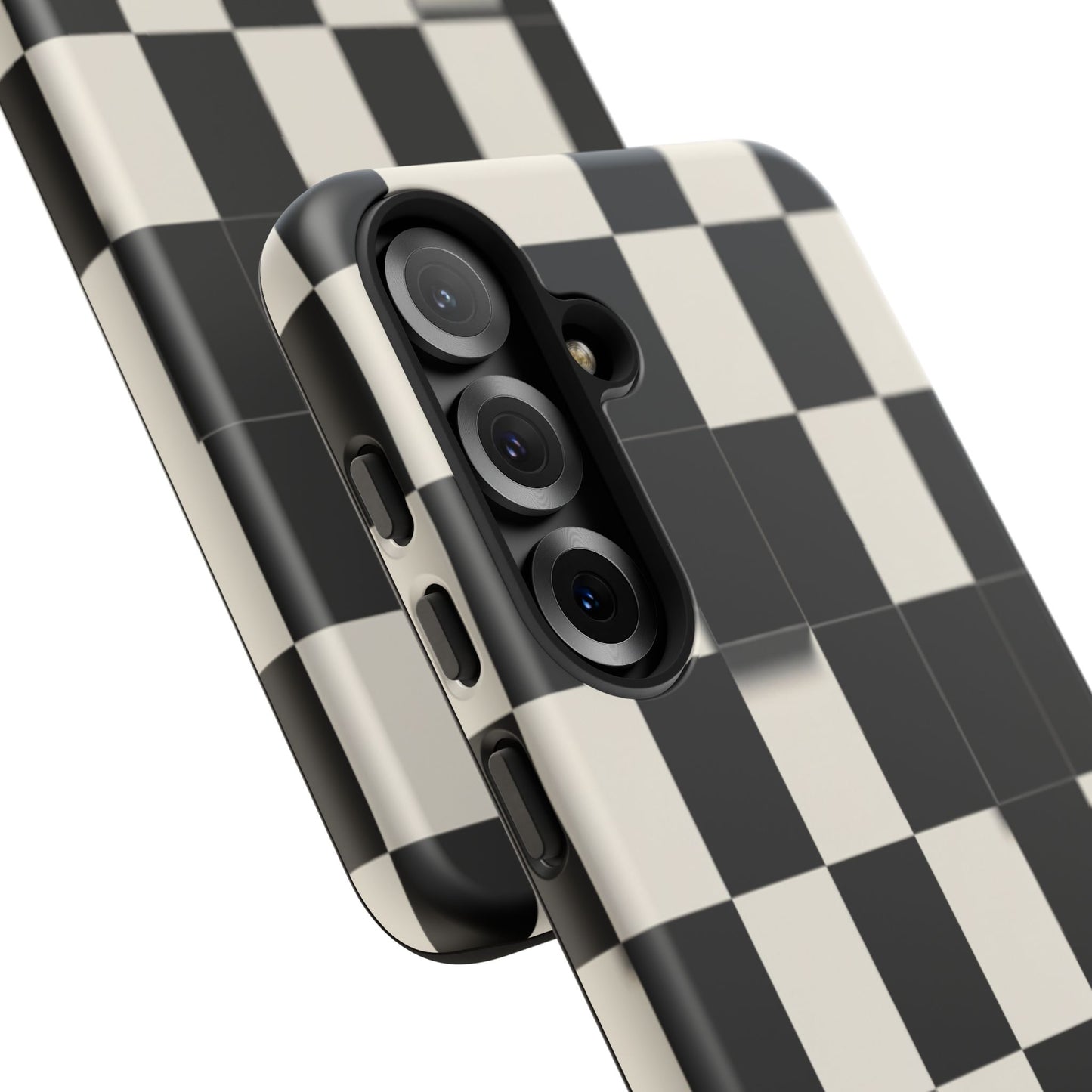 Checkerboard Tough Phone Case — Classic Black & Cream Grid Protective Cover