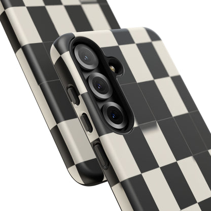 Checkerboard Tough Phone Case — Classic Black & Cream Grid Protective Cover