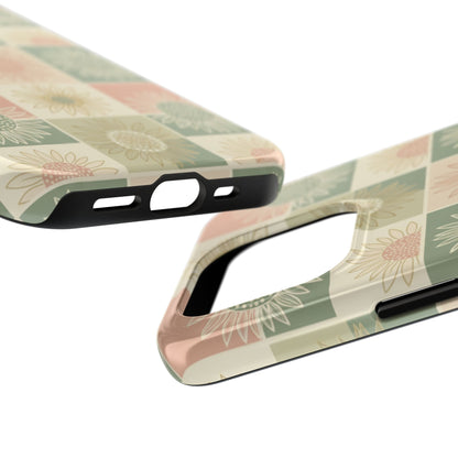 Copy of Copy of Sunflower Check iPhone Tough Phone Case — Retro Pastel Floral Protective Cover