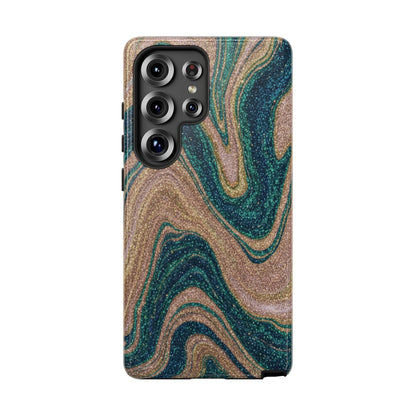 Marbled Teal & Gold Phone Case — Glitter Swirl Tough Case