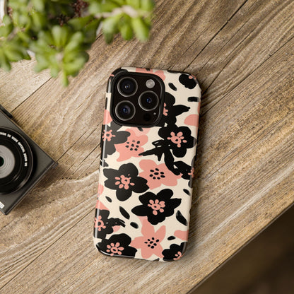 Floral Phone Case — Pink & Black Retro Blossom Protective Cover