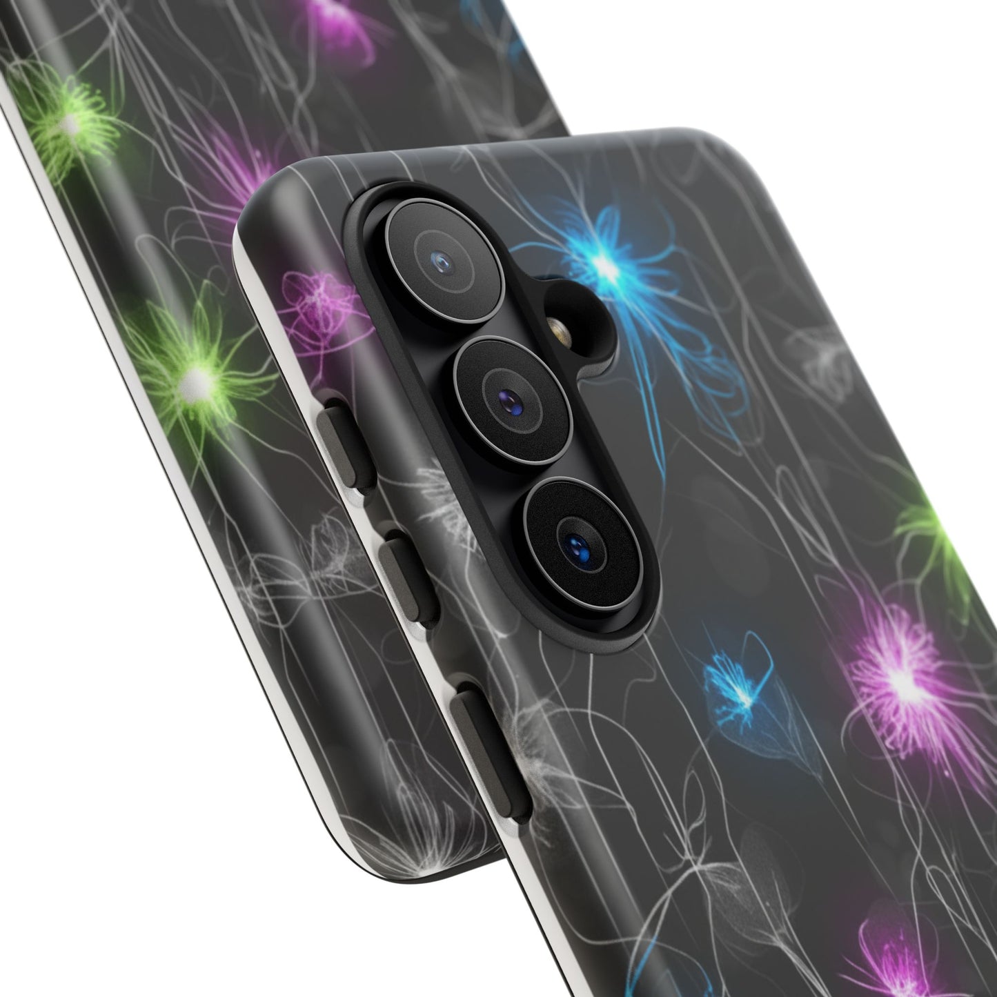 Neon Floral Tough Phone Case — Glow Flower Protective iPhone Cover