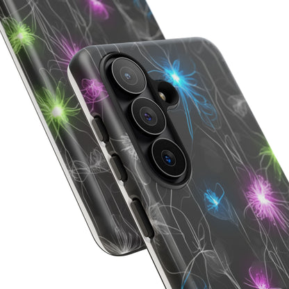 Neon Floral Tough Phone Case — Glow Flower Protective iPhone Cover