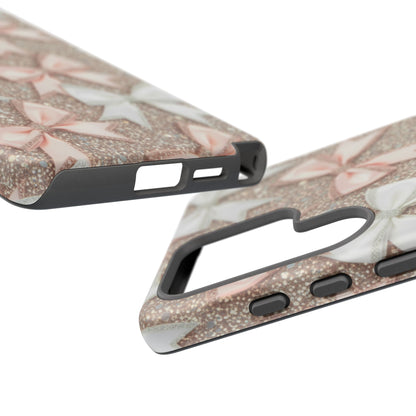 Glitter Bow Tough Phone Case — Pink & White Ribbon Protective Cover