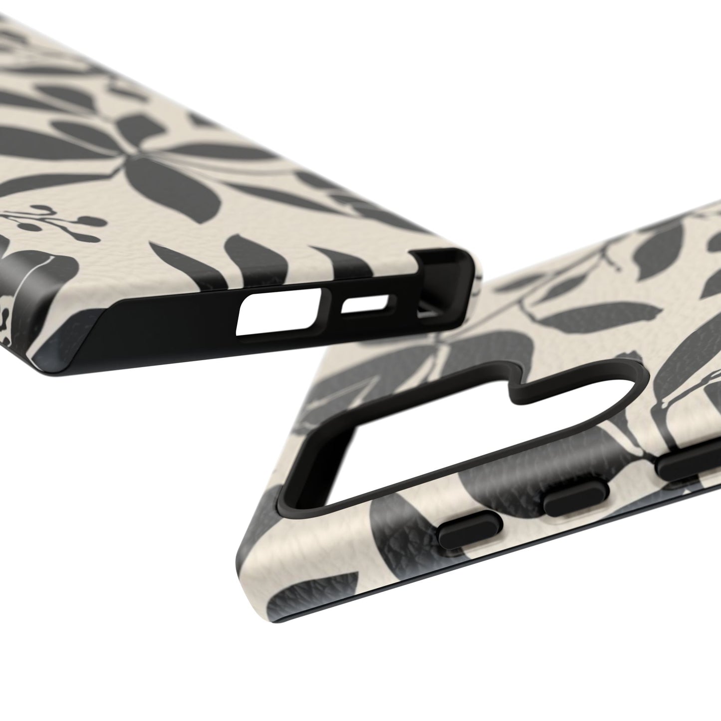 Black Floral Pattern Phone Case — Monochrome Botanical Tough Case