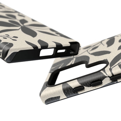 Black Floral Pattern Phone Case — Monochrome Botanical Tough Case