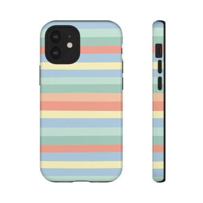 Pastel Striped Phone Case — Retro Horizontal Multi-Color Tough Case