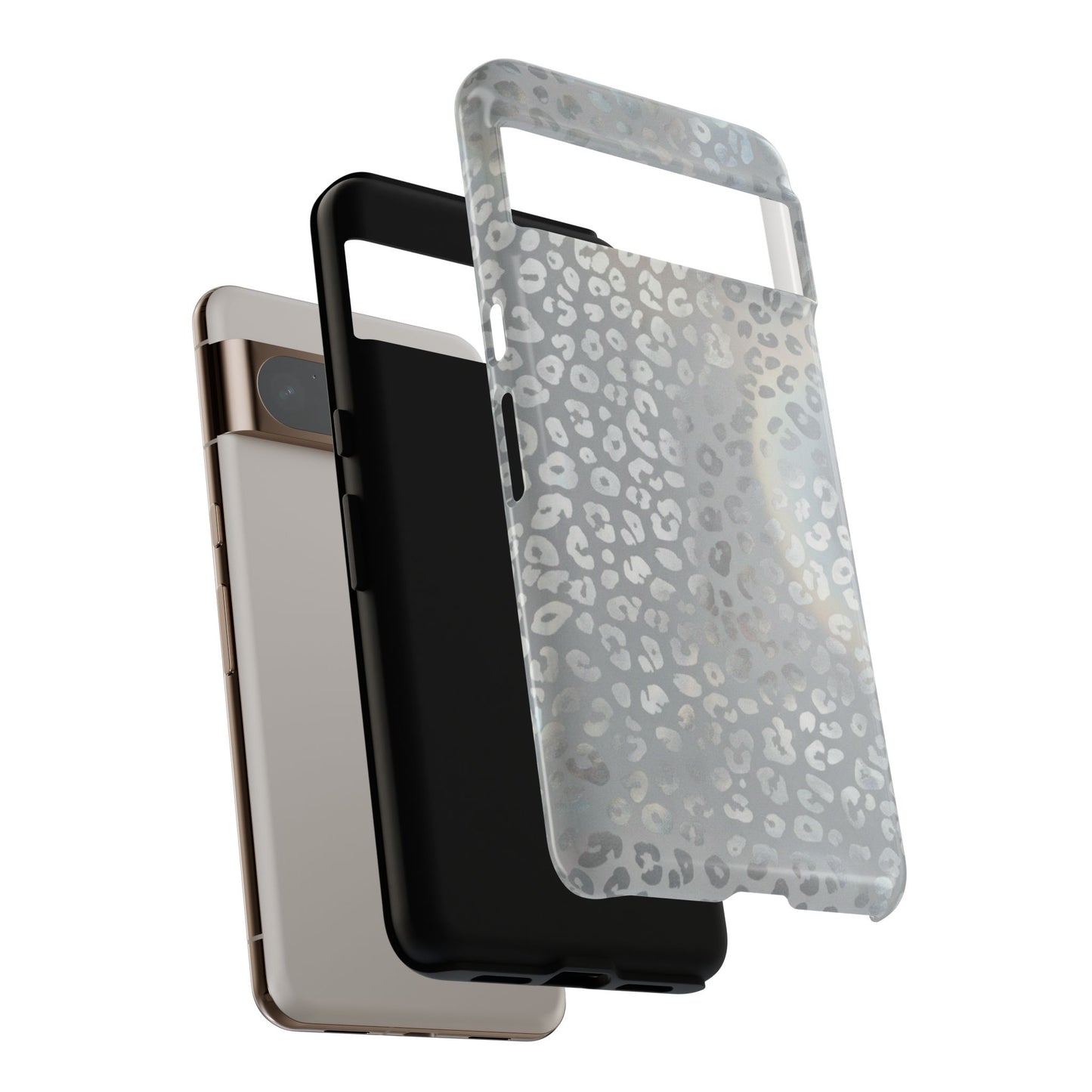 Grey Leopard Print Tough Phone Case — Durable Protective iPhone Cover
