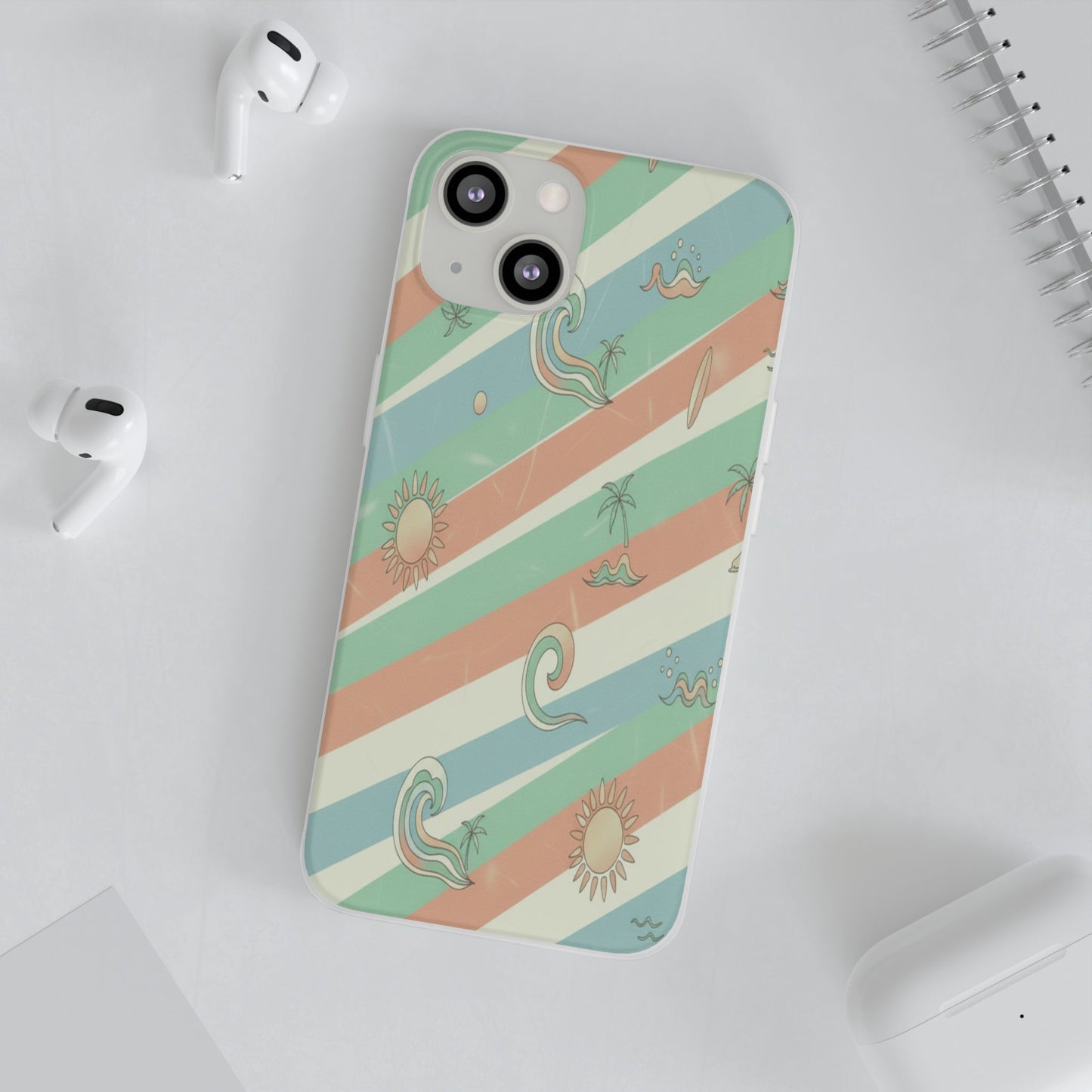 Beach Vibes Phone Case — Retro Pastel Surf & Palm Protective Flexi Case