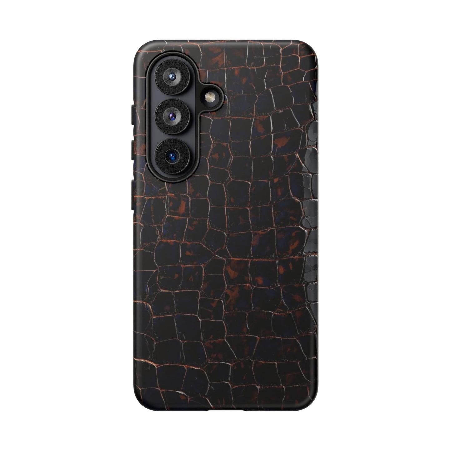 Croc-Embossed Tough Phone Case — Shockproof Black Alligator Texture