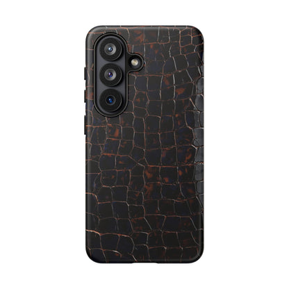 Croc-Embossed Tough Phone Case — Shockproof Black Alligator Texture