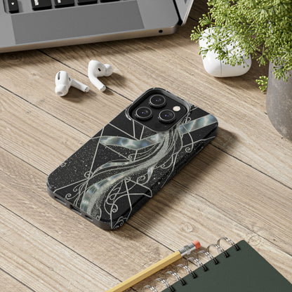 Geometry Tough Phone Case — Iridescent Ribbon on Black Celestial Background