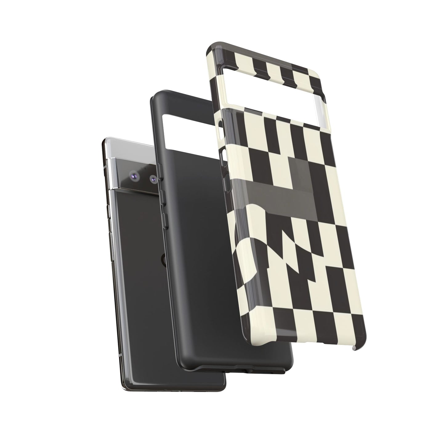 Checkerboard Wave Phone Case — Black & Cream Graphic Tough Case