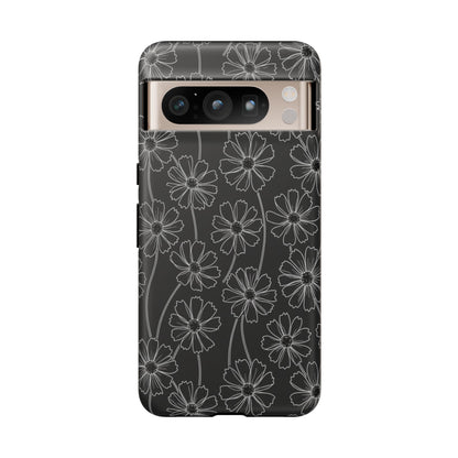 Floral Doodle Tough Phone Case — Black & Gray Daisy Pattern