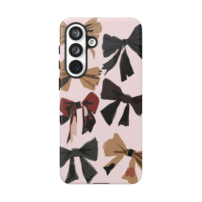 Bow Pattern Phone Case - Pink, Brown & Black Bows Protective Cover