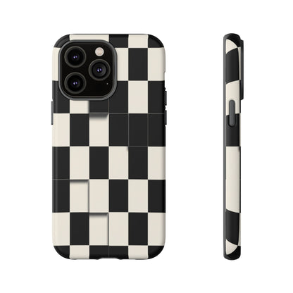 Checkerboard Tough Phone Case — Classic Black & Cream Grid Protective Cover