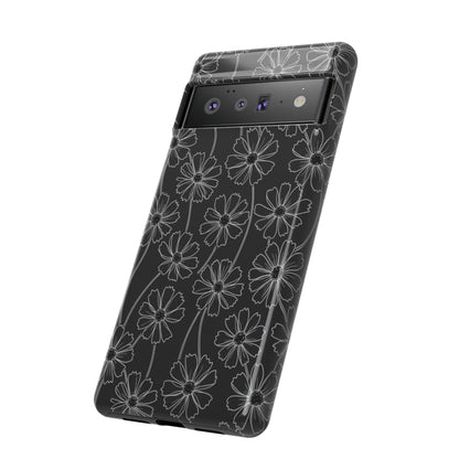 Floral Doodle Tough Phone Case — Black & Gray Daisy Pattern