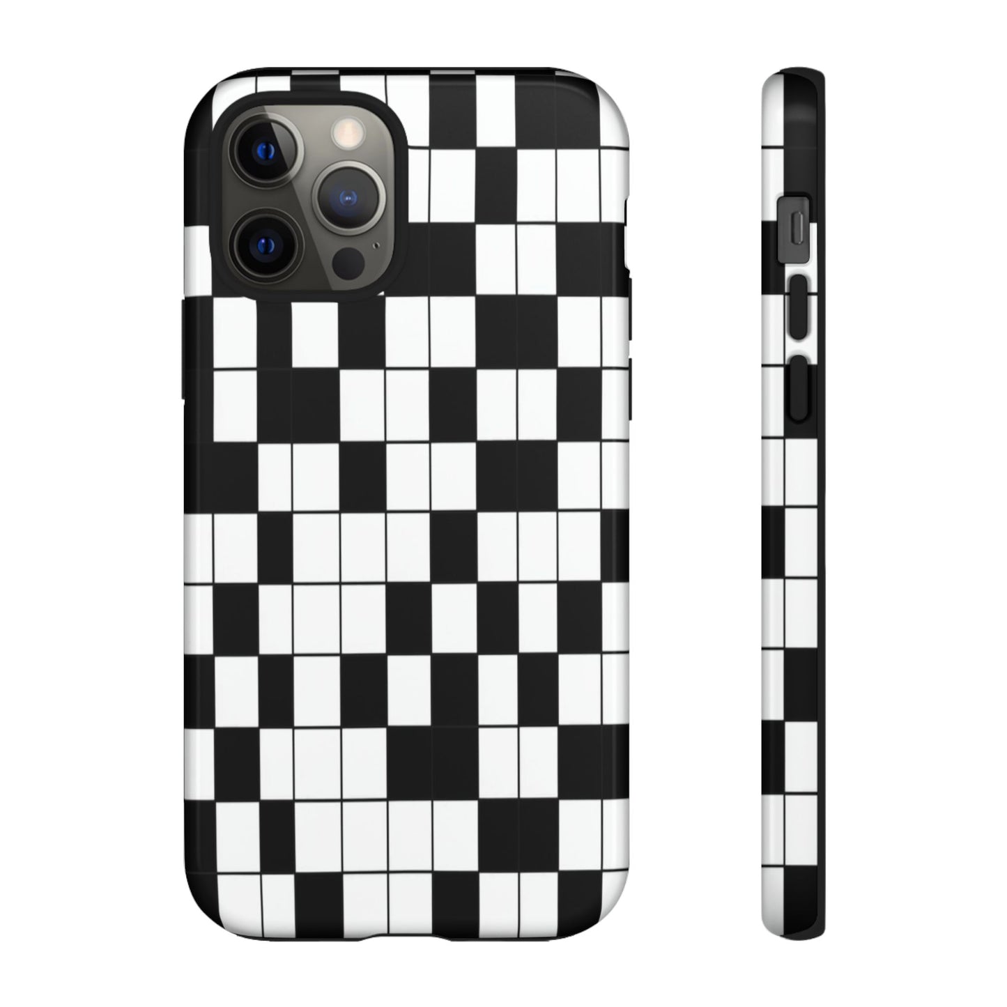 Crossword Grid Phone Case — Black & White Puzzle Pattern Tough Phone Cover