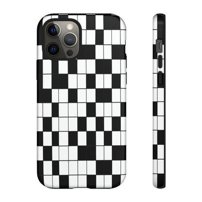 Crossword Grid Phone Case — Black & White Puzzle Pattern Tough Phone Cover