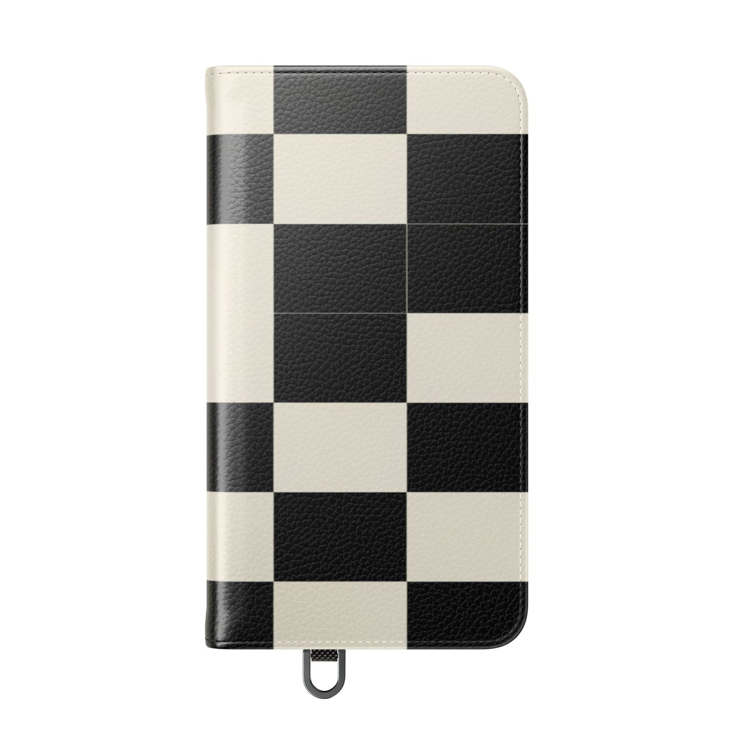 Checkered Flip Phone Case – Black & Cream Retro Grid Wallet Case