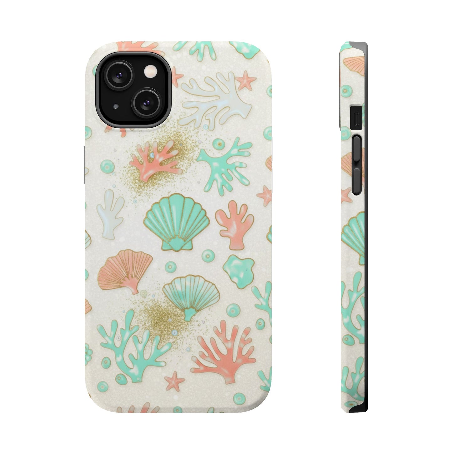 Sea Shells Magnetic Impact Phone Case — Pastel Coral & Teal Beach Design